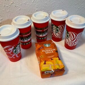 5 New 2020 Reusable Christmas Starbucks Travel Cup with bag of coffee